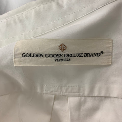 GOLDEN GOOSE Size M White Solid Cotton Hidden Placket Long Sleeve Shirt