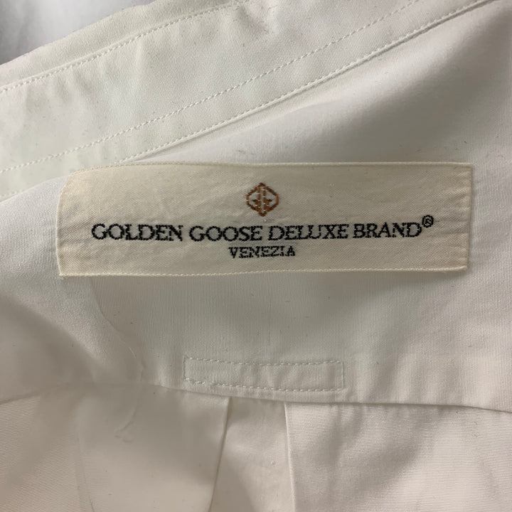 GOLDEN GOOSE Size M White Solid Cotton Hidden Placket Long Sleeve Shirt