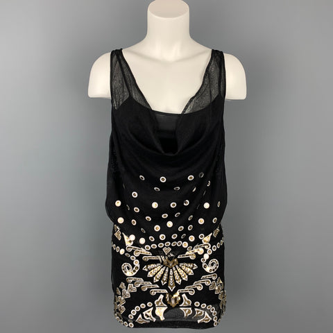 MANISH ARORA Vestido recto de seda con apliques negros talla XS