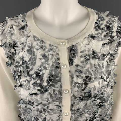 KARL LAGERFELD Cárdigan delantero de gasa con textura floral de punto blanco talla M