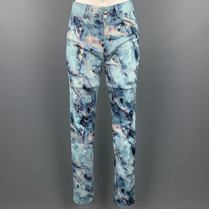 MSGM Size 6 Blue Cotton Marbled Skinny Jeans