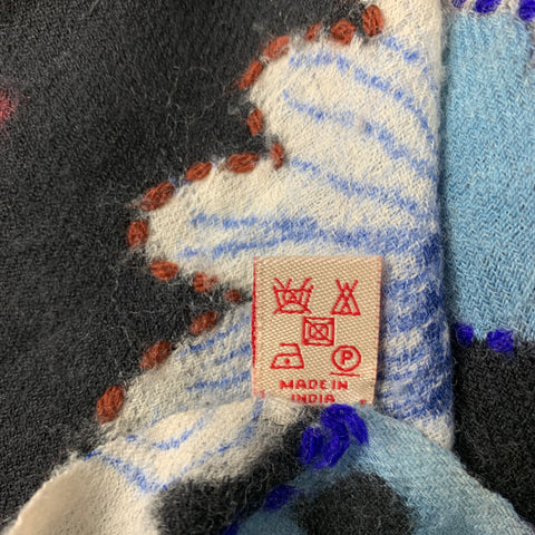 CAMERUCCI Black Multi Color Floral Wool Scarf