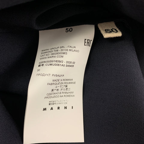 MARNI Size M Navy Virgin Wool Oversized Long Sleeve Shirt