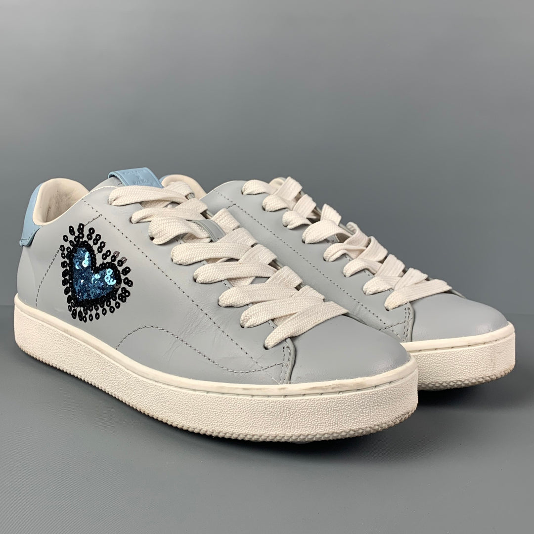 COACH x Keith Haring Size 10 Grey Light Blue Hearts Low Top Sneakers