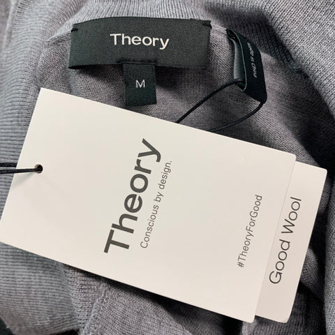 THEORY Size M Grey Knitted Wool Polo Pullover
