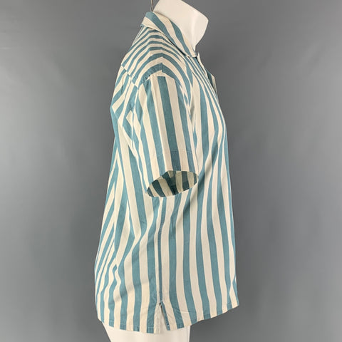BURBERRY LONDON Size S Blue White Stripe Cotton Short Sleeve Shirt