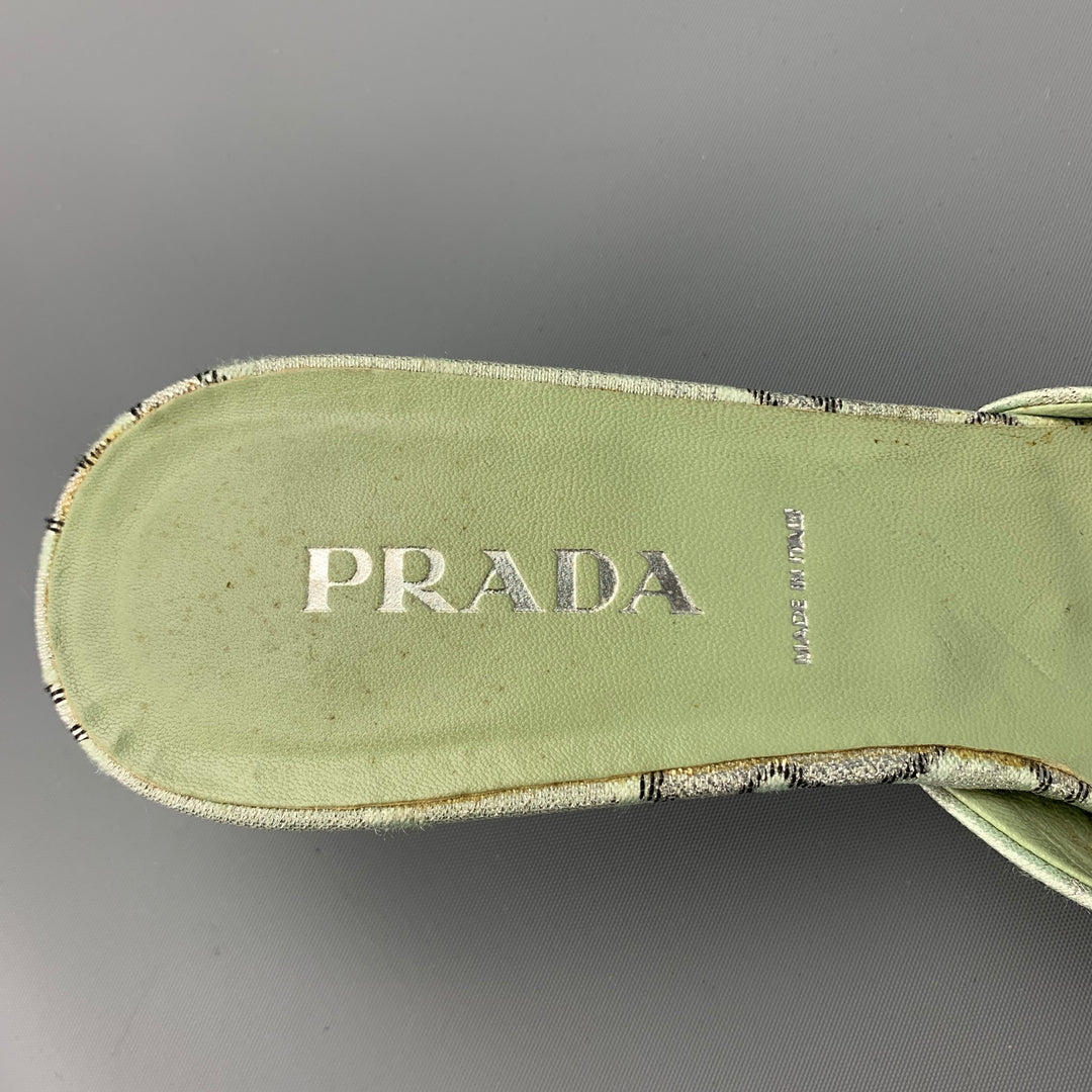 PRADA Size 8.5 Green Embellishments Silk Kitten Heel Pumps