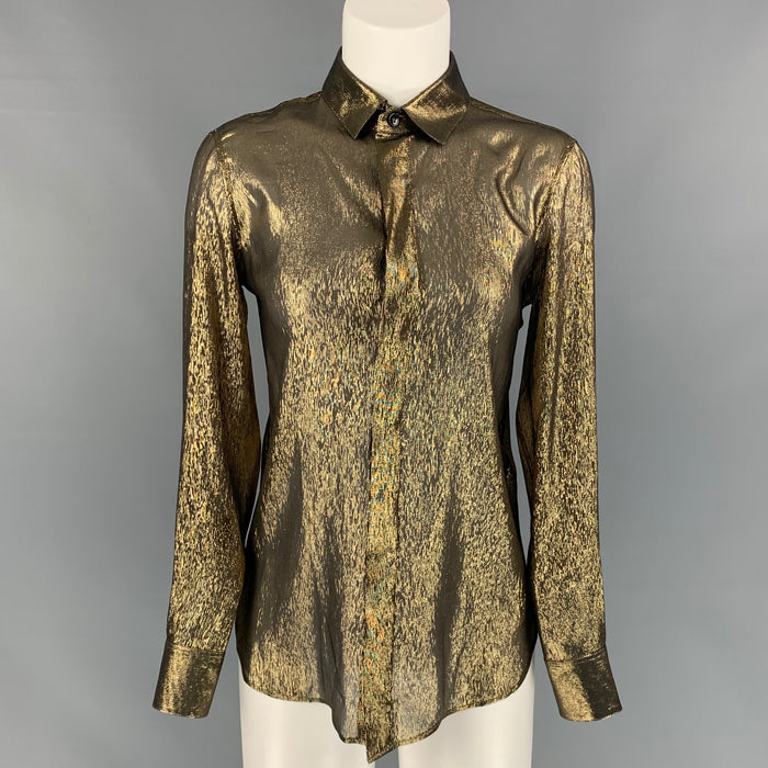 SAINT LAURENT Size 4 Gold Silk / Polyester Metallic Blouse