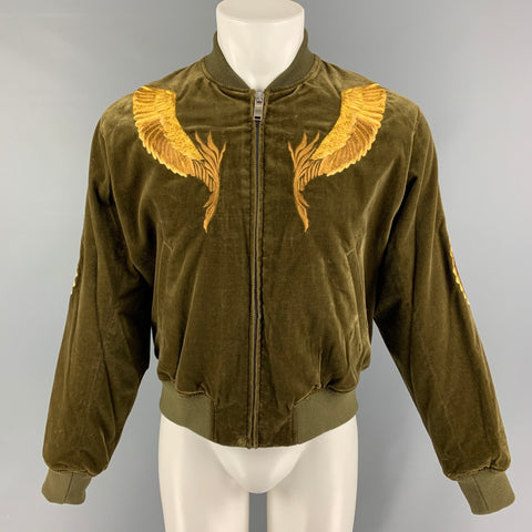 CHRISTIAN DADA FW 19 Size 36 Olive Gold Embroidery Cotton Velvet Jacket