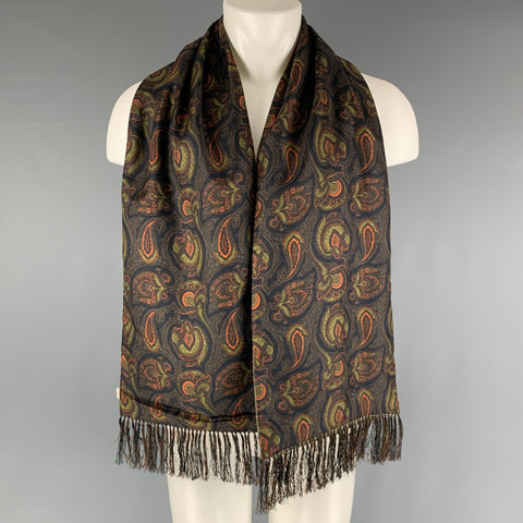 BERGDORF GOODMAN Green Brown Orange Paisley Cashmere Silk Scarves