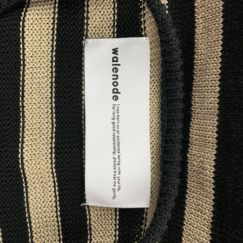 WALENODE Talla S Jersey de algodón con cuello redondo a rayas en negro y beige