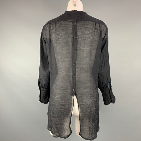 HAZEL BROWN 2020 Size 2 Black Wrinkled Ruched Yolk Cotton Blouse