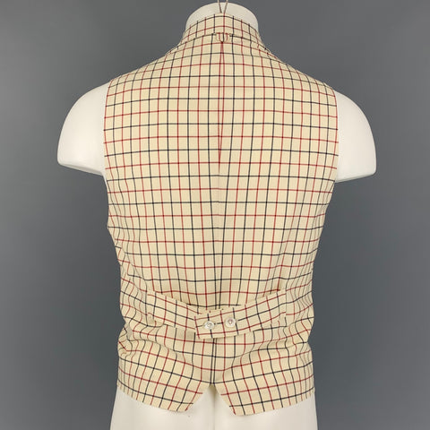 BLACK FLEECE Size M Beige & Navy Window Pane Wool Notch Lapel Vest