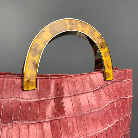 JOHN GALLIANO Pink Yellow Embossed Leather Handbag
