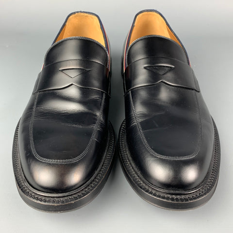 GUCCI Size 9 Black Ribbon Trim Leather Penny Loafers