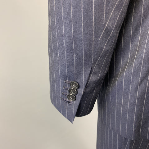 DAVID AUGUST Taille 40 Marine &amp; Gris Rayé Laine Peak Revers 34 x 30 Costume
