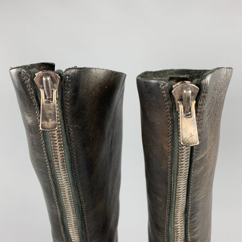 GUIDI Size 7 Brown Leather Horsehide Heeled Peep Toe Boots