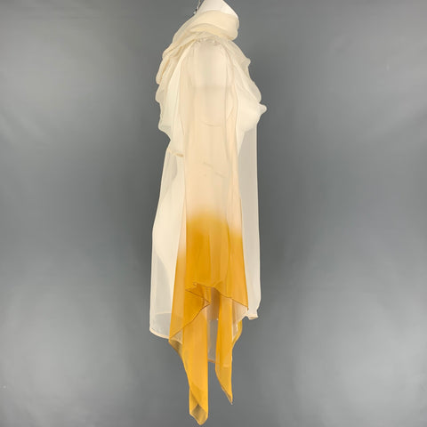 RICK OWENS SS 22 Taille 2 Beige Moutarde Soie Ombre Fogachine Runway Flagsleeve Moody Top