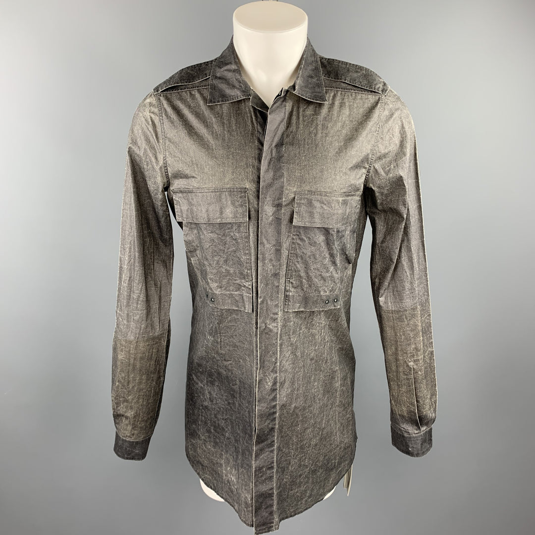 RICK OWENS CYCLOPS S/S 2016 Talla M Camisa de manga larga de algodón desgastado color carbón