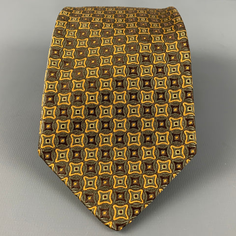 ERMENEGILDO ZEGNA Brown Gold Squares Silk Tie