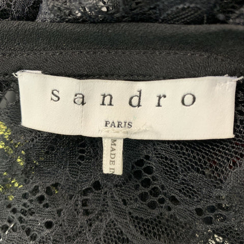 SANDRO Size S Black Lace Polyamide Long Sleeve Dress Top
