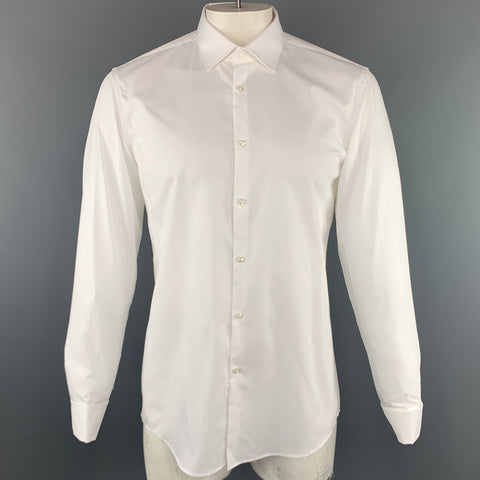 HUGO BOSS Taille L Chemise à manches longues en coton uni blanc à manchette française