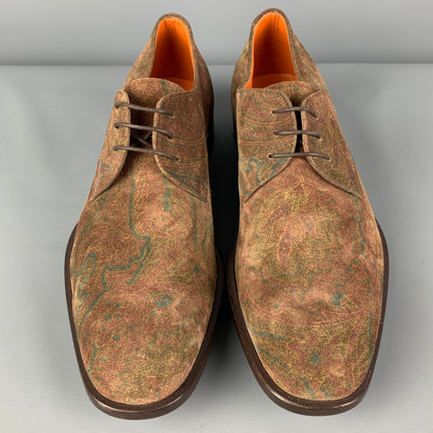 ETRO Size 8 Brown Burgundy Green Paisley Suede Lace Up Shoes