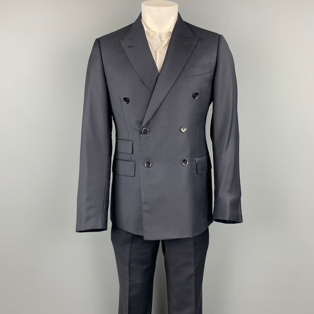 ERMENEGILDO ZEGNA Size 40 Navy Wool Double Breasted Custom Suit