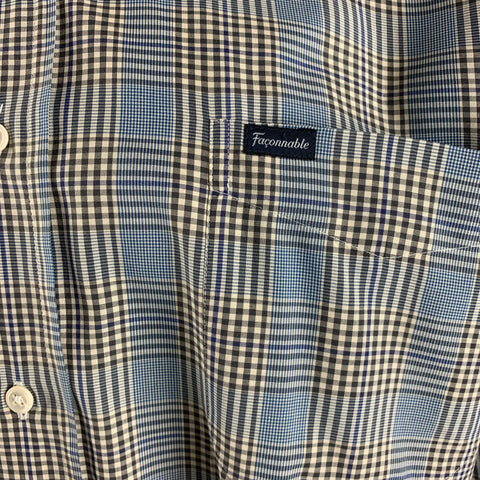 FACONNABLE Size XXL Blue Grey Glenplaid One pocket Long Sleeve Shirt