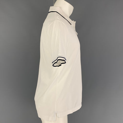 MONCLER Size L White Black Contrast Trim Cotton Polo