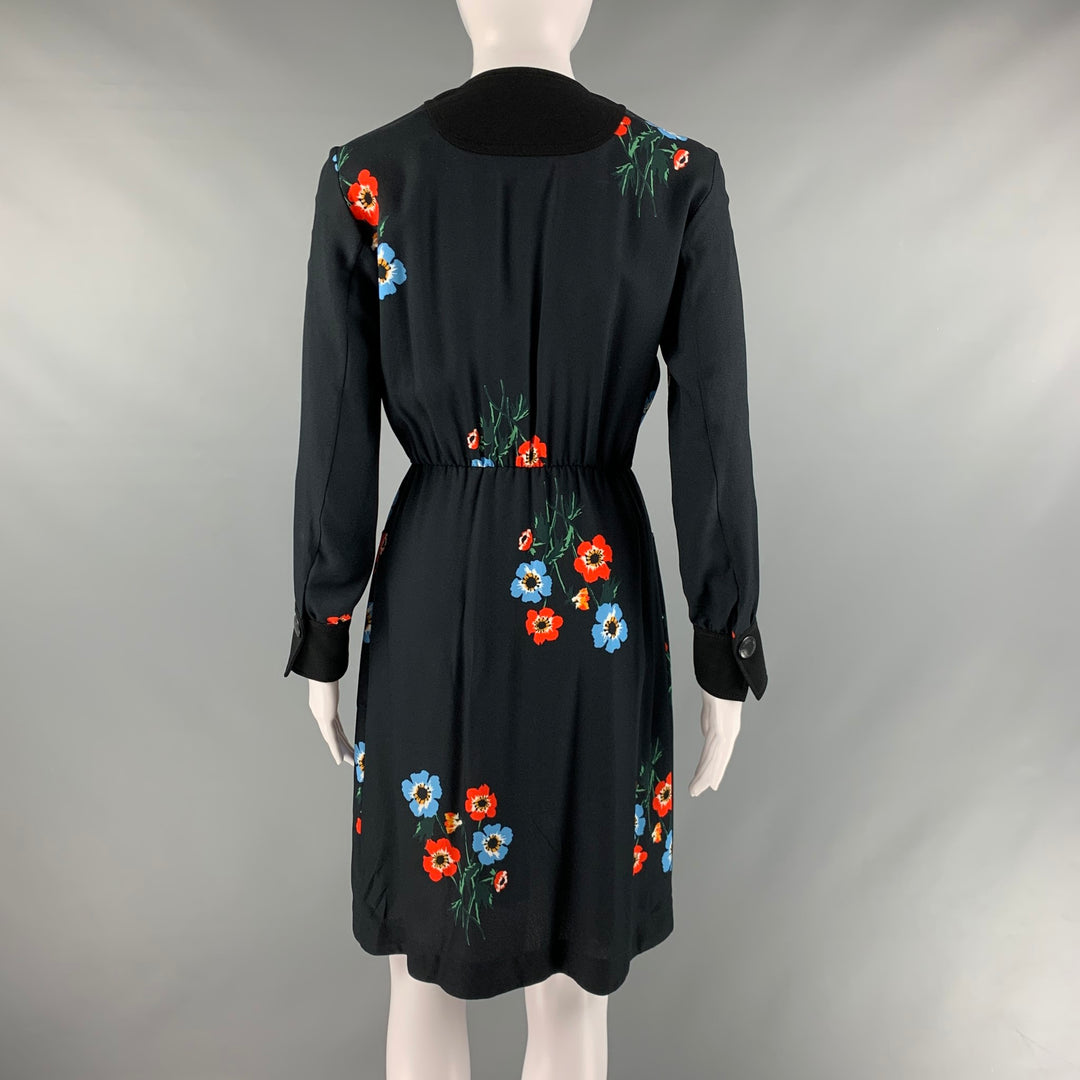 SONIA RYKIEL Size 4 Black Multi-Color Viscose Floral Snaps Dress
