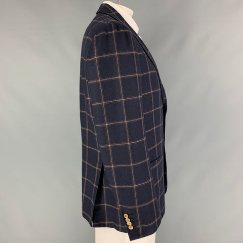 KITON Taille 44 Marine Taupe Fenêtre Pane Cachemire Notch revers Manteau de sport