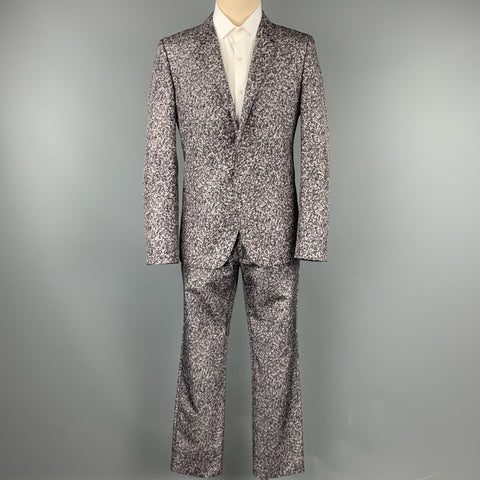 CALVIN KLEIN COLLECTION Size 40 Grey Spotted Polyester Notch Lapel Suit