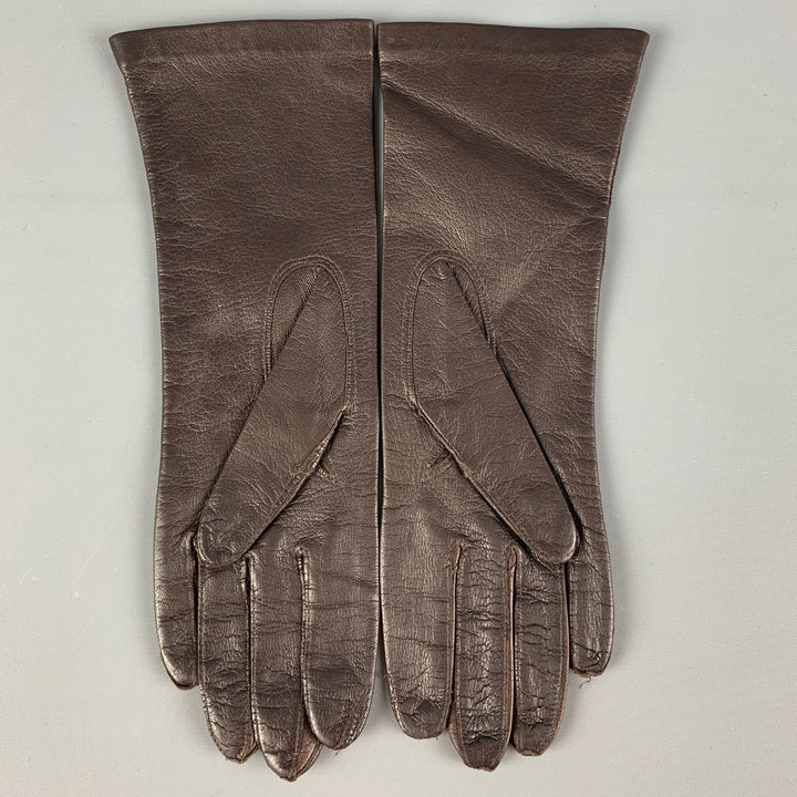 MADOVA Size 6.5 Brown Leather Silk Gloves