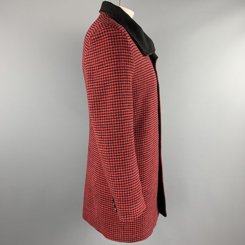 ZUNEPOAR Size XXL Red & Black Houndstooth Cotton Peacoat