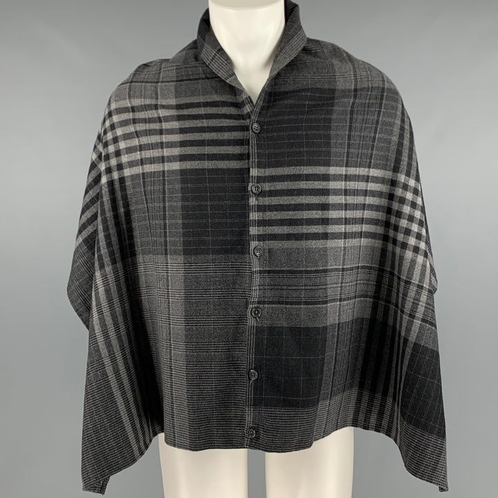 ENGINEERED GARMENTS Grey Black Plaid Wool Woven Shawl