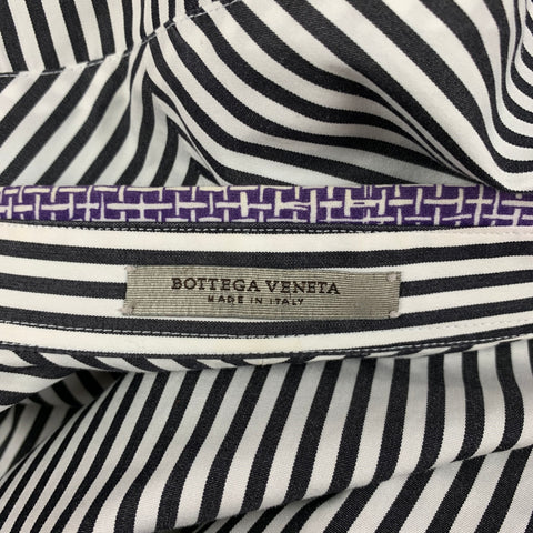 BOTTEGA VENETA Size 42 White Black Purple Stripe Cotton Long Sleeve Shirt