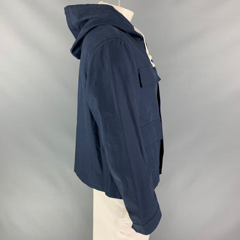 BURBERRY PRORSUM Spring 2014 Size 42 Navy Blue Coated Cotton Hooded Jacket
