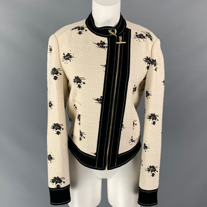 DEREK LAM Size 6 Cream Black Marbled Boucle Cotton Jacket