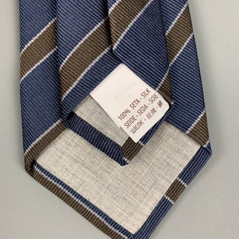 BRUNELLO CUCINELLI Navy Brown Diagonal Stripe Silk Tie