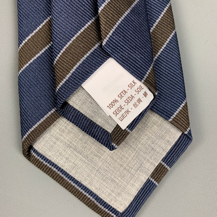 BRUNELLO CUCINELLI Navy Brown Diagonal Stripe Silk Tie