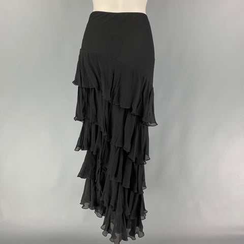 RALPH LAUREN Collection Size 10 Black Silk Ruffled Asymmetrical Long Skirt