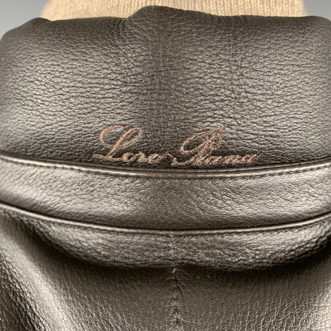 LORO PIANA Size L Brown Quilted Leather Zip Off Sleeve Fox Fur Hood Jacket