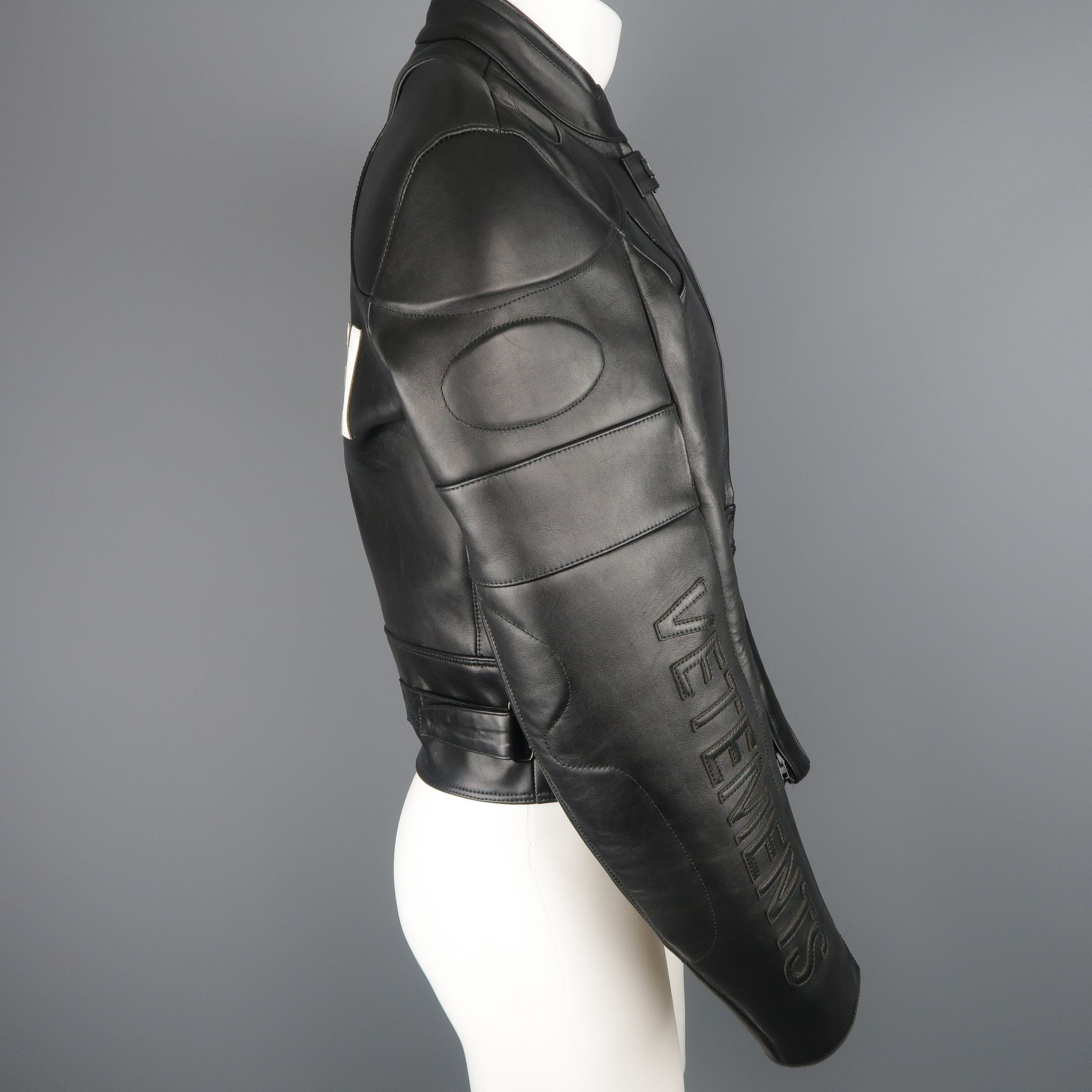 VETEMENTS XS Black Leather POLIZEI Cropped Moto Jacket – Sui