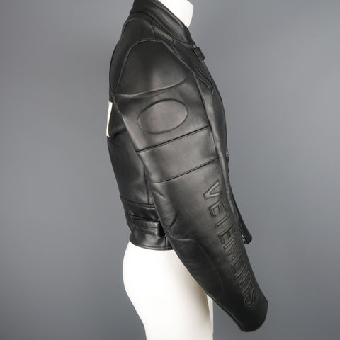 VETEMENTS XS Black Leather POLIZEI Cropped Moto Jacket