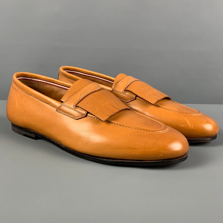 BALLY Size 7.5 Honey Leather Slip On Loafers