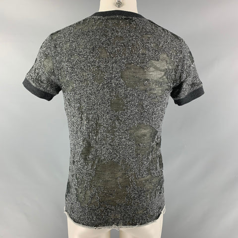 IRO Size XS Dark Gray Distressed Cotton Blend Crew-Neck T-shirt