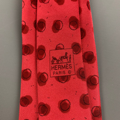 HERMES 5175 IA Red Circles Silk Tie