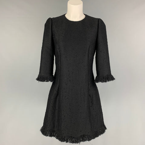 DOLCE &amp; GABBANA Taille 6 Robe en tweed mélangée de laine vierge noire