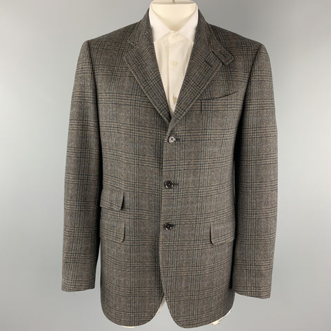 ETRO Talla 42 Abrigo deportivo largo con cuello de lengüeta de lana / cachemira a cuadros color topo